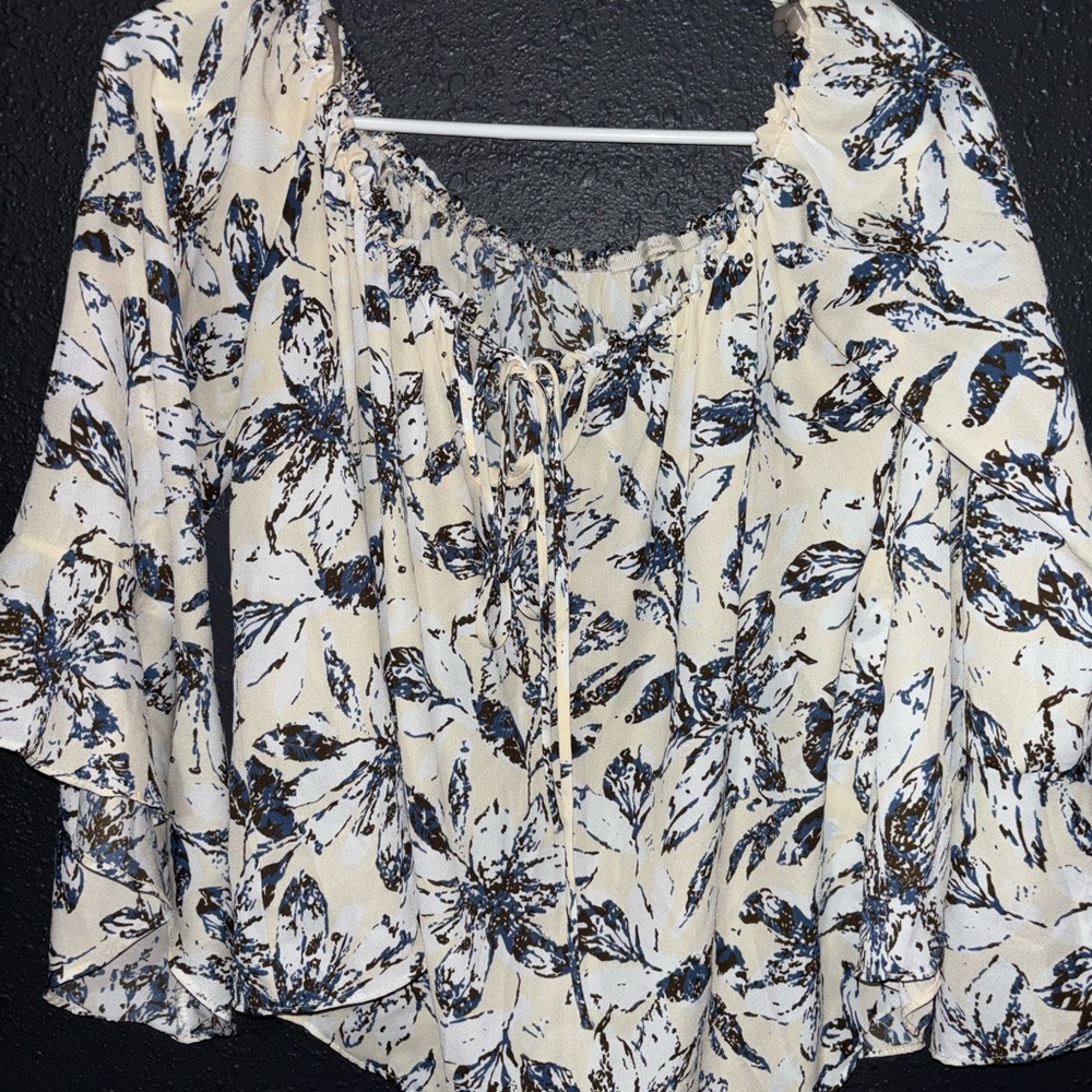 Maitai Cream and Blue Floral Blouse